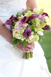 purple calla and hydrangea